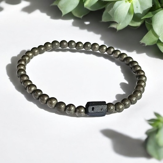 bransoletki z kamieni naturalnych DAMSKA  bransoletka: piryt & czarny turmalin