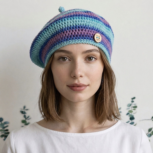 czapki damskie Wiosenny beret damski z antenką ręcznie robiony bawełna one size
