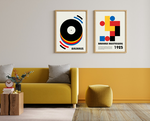 grafiki i ilustracje DWA PLAKATY retro  bauhaus  mid century kolorowe