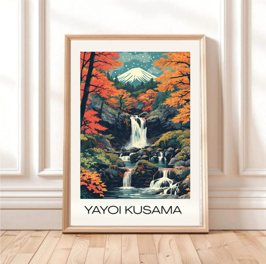 grafiki i ilustracje PLAKAT japoński, Kusama ilustracja, góra, las , natura , wodospad