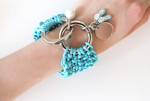 Knitted Bracelet. SatyNowa Lazurowa Roboty Ręczne