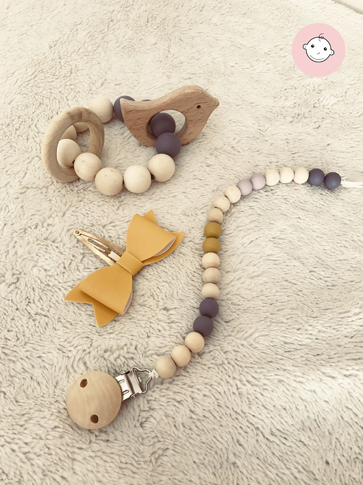 KOMPLET SMYCZ I GRYZAK Little Bear Baby Girl Mymami
