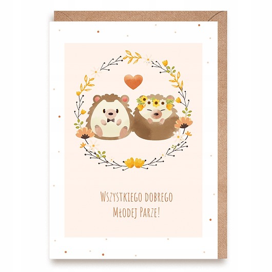 kartki okolicznościowe - wydruki Kartka ślubna z jeżykami - "Młoda Para"