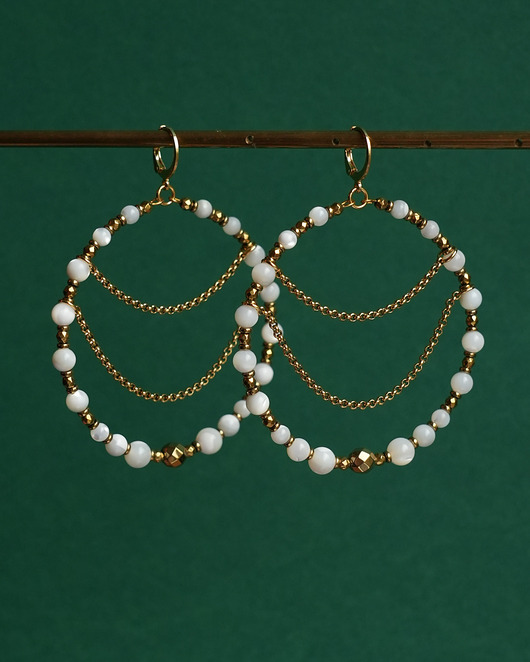 kolczyki z kamieniami Duże kolczyki koła z masą perłową