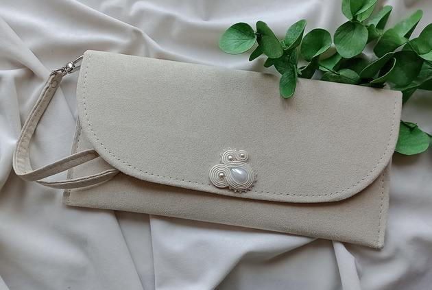 kopertówki Beżowa perłowa kopertówka, torebka do ręki ivory na komunię wesele