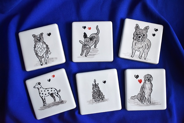 podkładki do kuchni Podkładki pod kubki kafelki psy czarne