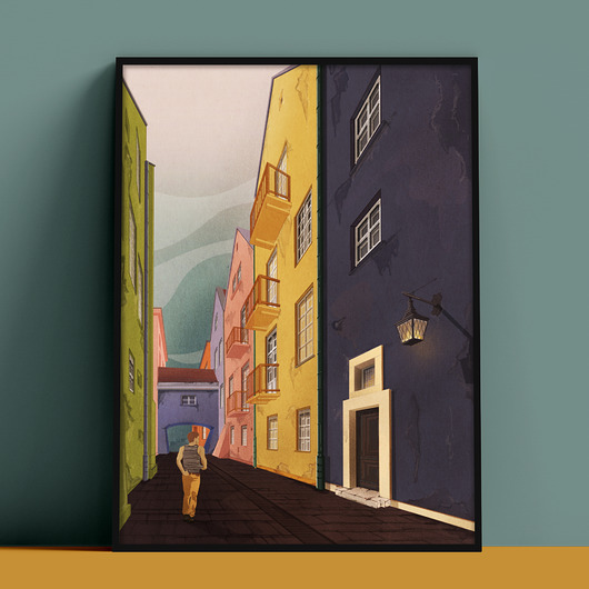 plakaty Plakat Staromiejska uliczka, kamienice