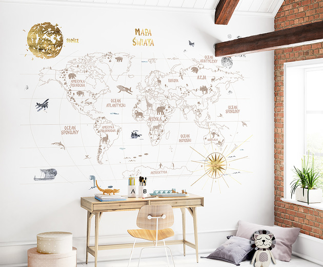 naklejki ścienne do pokoju dziecka Tapeta dla dzieci Mapa Świata 3 (mural)