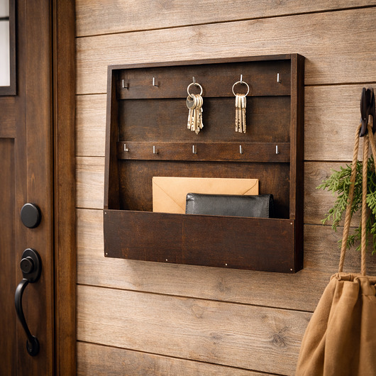 skrzynki, kufry i pudła Duża, otwarta skrzynka na klucze, wenge, wieszak na klucze 10 haczyków