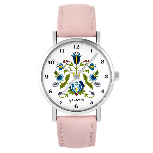 zegarki damskie Zegarek - Kaszubski - pudrowy róż, skórzany