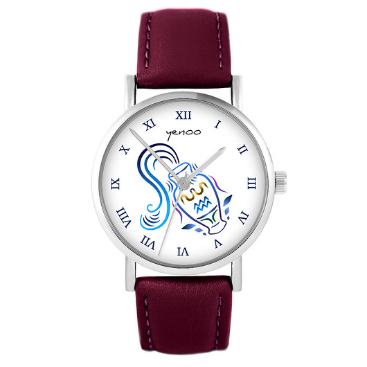 zegarki unisex Zegarek - Wodnik - skórzany, burgund