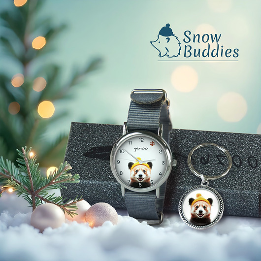 zegarki unisex Zestaw prezentowy - Panda - zegarek i brelok - nylonowy, szary