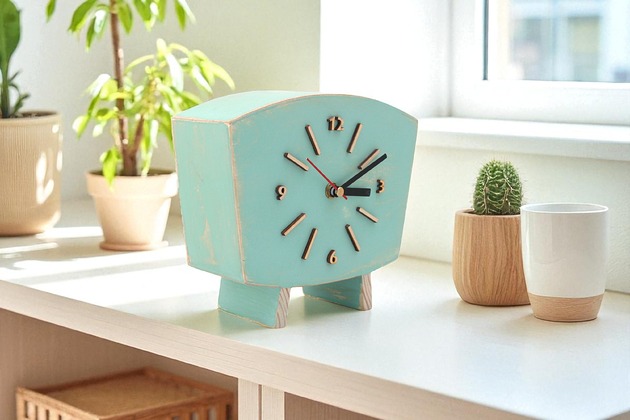 zegary Zegar biurkowy drewniany- cichy mechanizm - Miętowy
