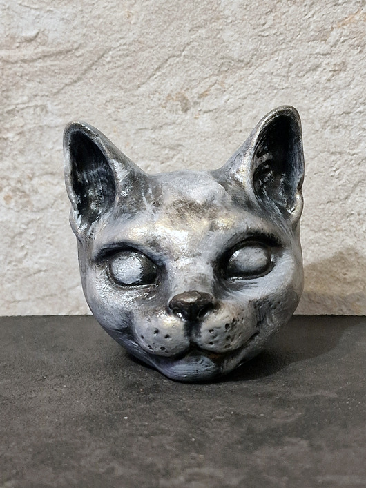 figurki i rzeźby Rzeźba Głowa kota srebrny wys. 7,3 cm