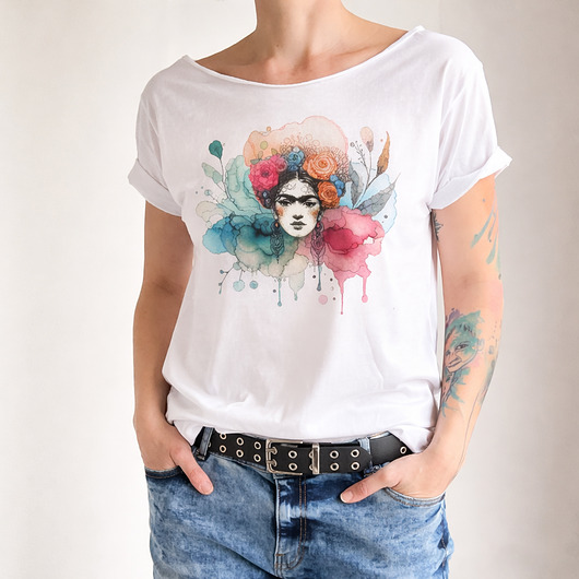 t-shirt damskie Frida akwarele Biały Oversize