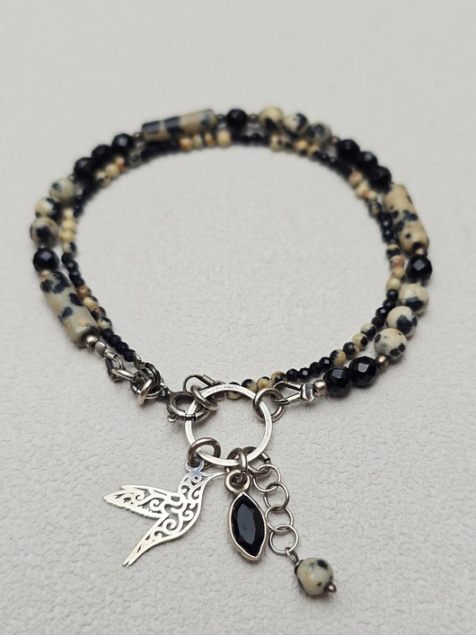 bransoletki srebrne Podwójna Bransoletka Przepiórka w Czerni