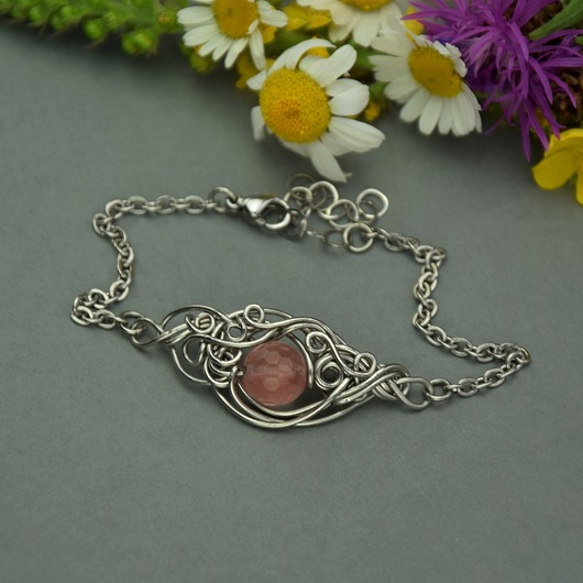 bransoletki wire wrapping Bransoletka kwarc malinowy wire wrapping
