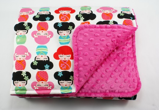 Zimowy dwustronny kocyk KOKESHI zamówienie Little Sophie