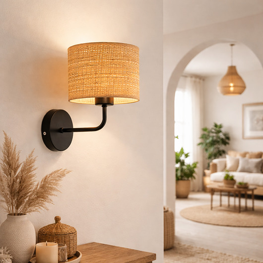 kinkiety Rattanowy kinkiet ścienny na przedpokój MODENA BOHO