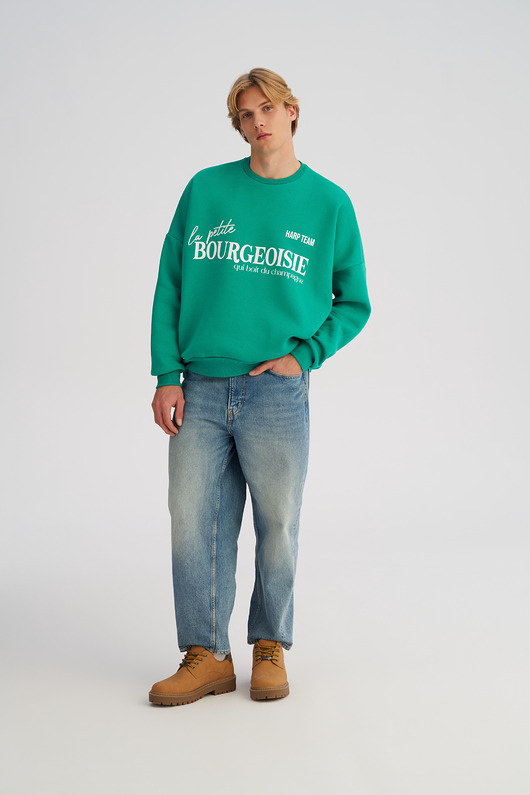 bluzy męskie Bluza bez kaptura LOOSE FIT emerald BOURGEOISIE męska