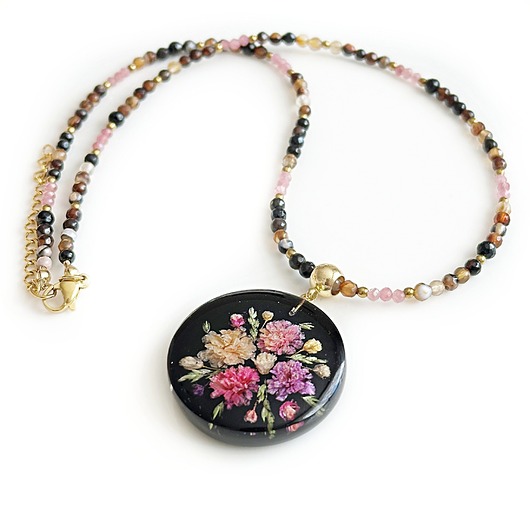 wisiory Naszyjnik z gipsówką - Agat i Turmalin