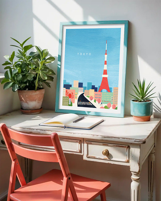 plakaty Tokio Japonia - plakat 50x70 cm - panorama z Tokyo Tower