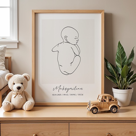 obrazy i plakaty do pokoju dziecięcego Metryczka Dziecka LineArt - personalizowany plakat z noworodkiem typ4