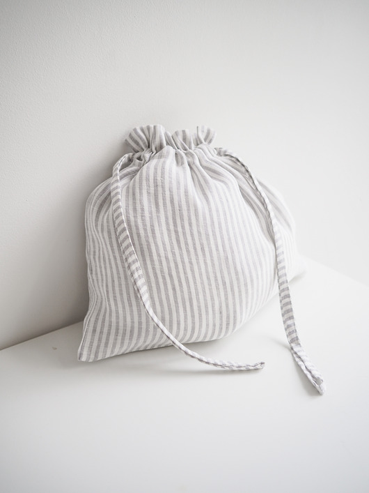 przechowywanie - różne Lniany woreczek GRAY STRIPES