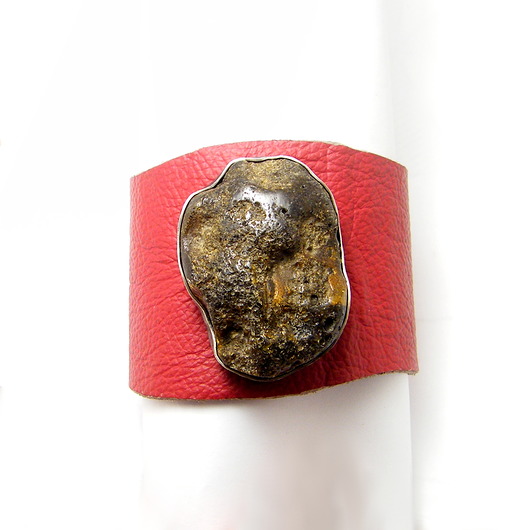 Asymetryczna bransoleta z bursztynem,srebro 925 Toros Design