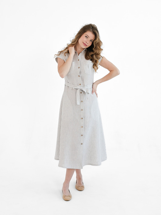 sukienki midi damskie Lniana Sukienka MARIGOLD gray stripes