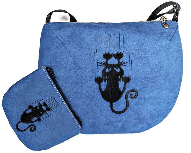 torby na ramię Niebieska listonoszka, torebka z kotkiem , portfelik kotek