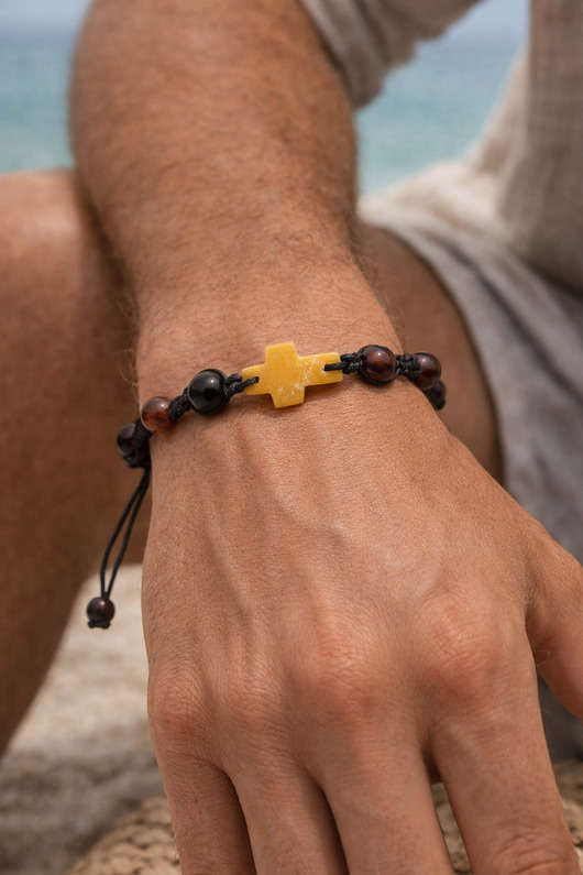 biżuteria męska Bransoletka różańcowa męska z bursztynu bałtyckiego, makrama
