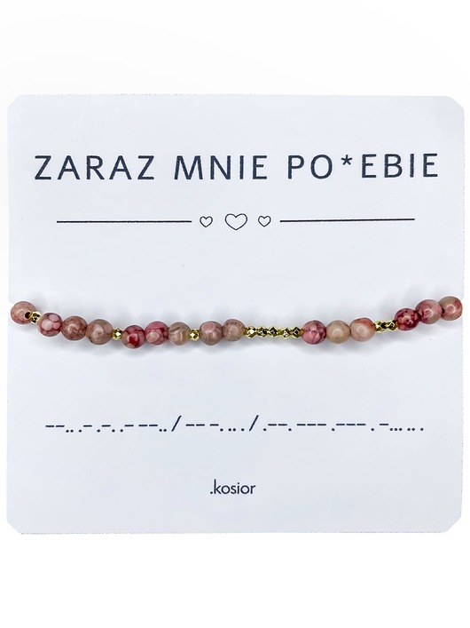 bransoletki na sznurku Bransoletka ZARAZ MNIE POJEBIE - Różowy Sodalit, Koralik szklany - Morse