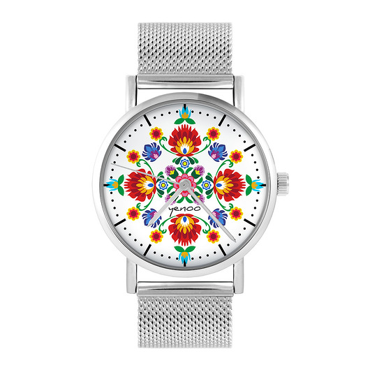 zegarki damskie Zegarek - Folkowa mandala - bransoleta mesh