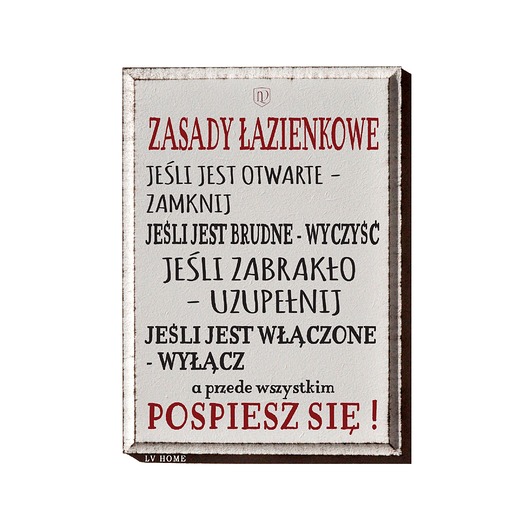 napisy dekoracyjne i tabliczki Tabliczka z napisem do łazienki -łazienkowe zasady