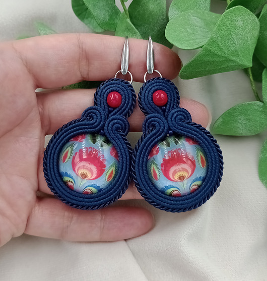 kolczyki soutache Kolczyki soutache łowickie folkowe polski folk wycinanka