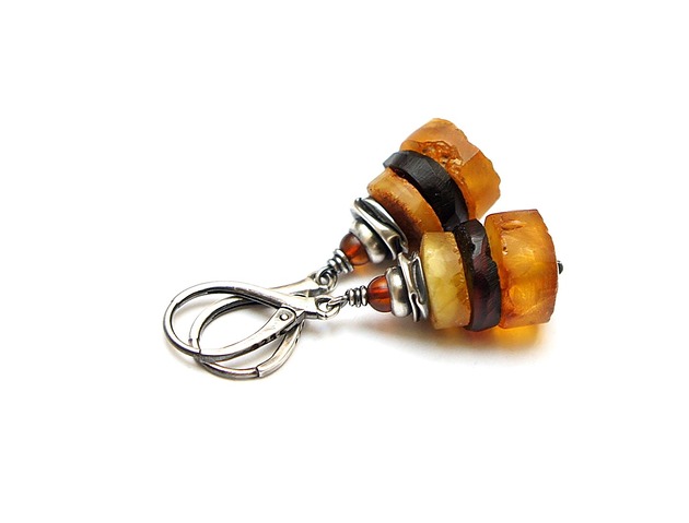 kolczyki srebrne Kolczyki srebrne Bursztynowe dropsy vol. 7