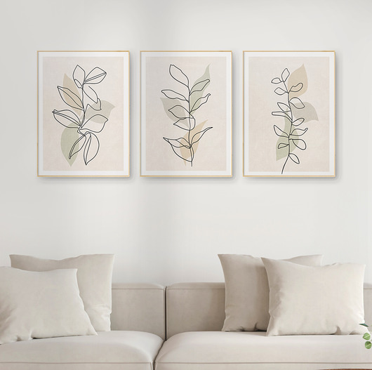 plakaty Zestaw 3 stylowych plakatów w stylu Boho, rośliny, liście, kwiaty, line art.