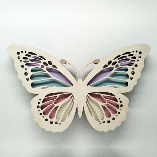 lampy do pokoju dziecka Oryginalna drewniana lampka MOTYL pastelowy.