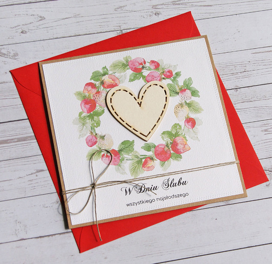 zaproszenia i kartki na ślub Kartka ślubna z życzeniami : truskawki : wszystkiego najsłodszego