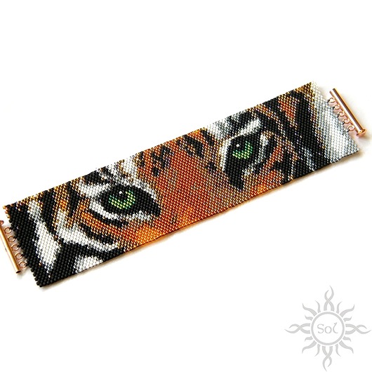 bransoletki ze szkła Eye of the Tiger, szeroka wyplatana bransoleta, beading