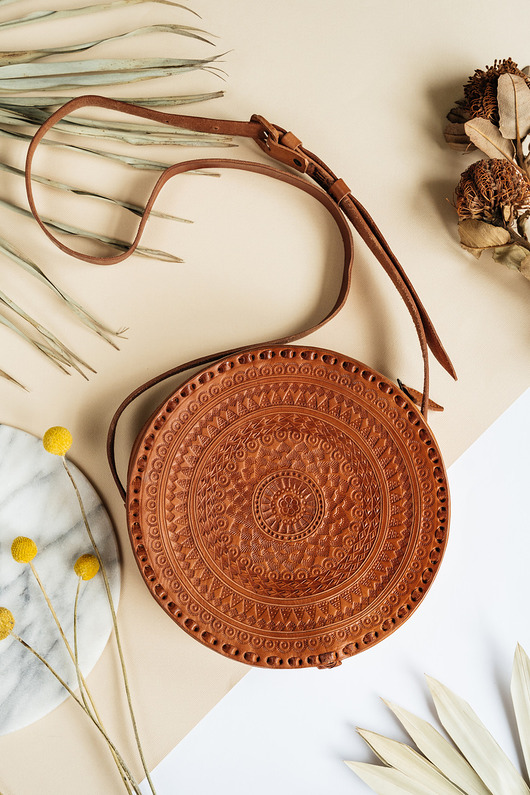 torby na ramię Torebka skórzana ręcznie robiona góralska okrągła na ramię Carmen Duża