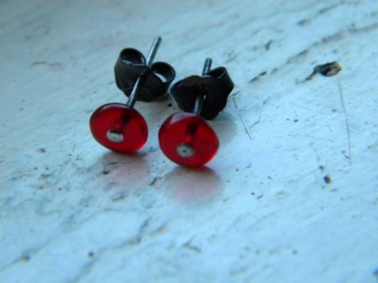 kolczyki wire wrapping krążki czerwone