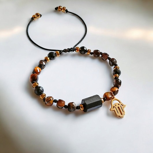 bransoletki z kamieni naturalnych OCHRONA, SIŁA - czarny turmalin, tygrysie oko, HAMSA