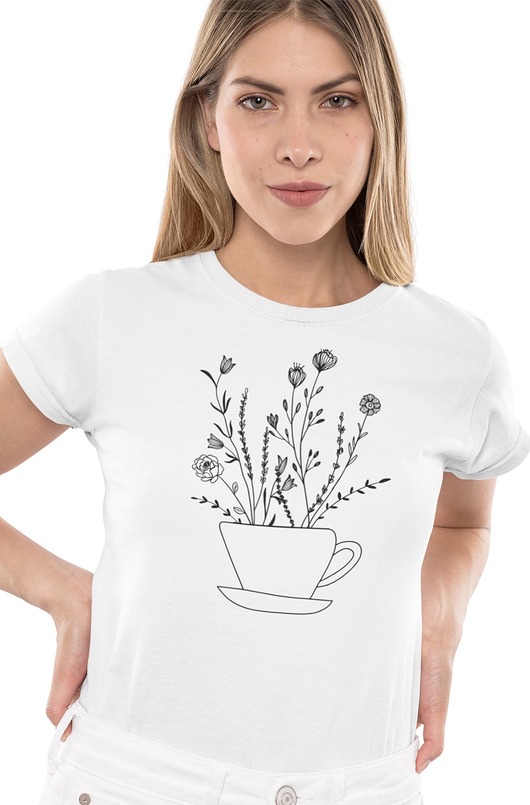 t-shirt damskie Koszulka kwiaty line art rośliny natura