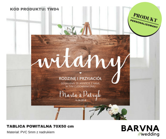 Tablica powitalna z napisem WITAMY 70x50cm BARVNA