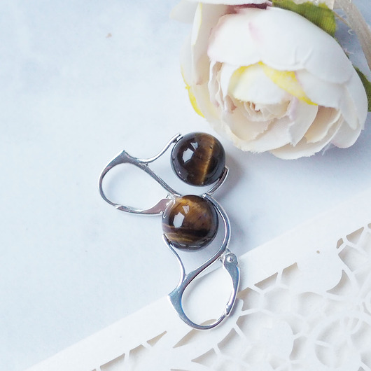 kolczyki srebrne SREBRNE KOLCZYKI z tygrysim okiem minerałem