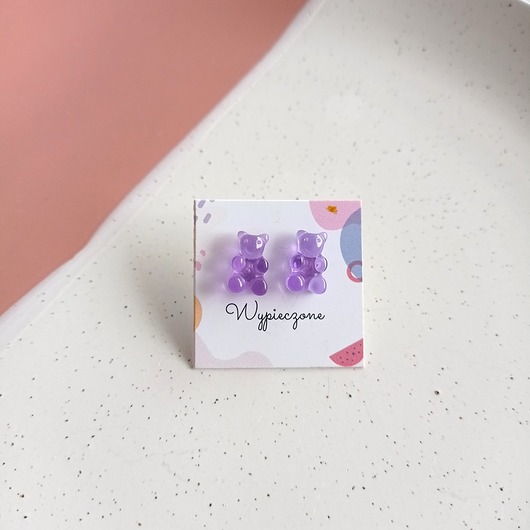 kolczyki z masy plastycznej Kolczyki sztyfty fioletowe misie żelki