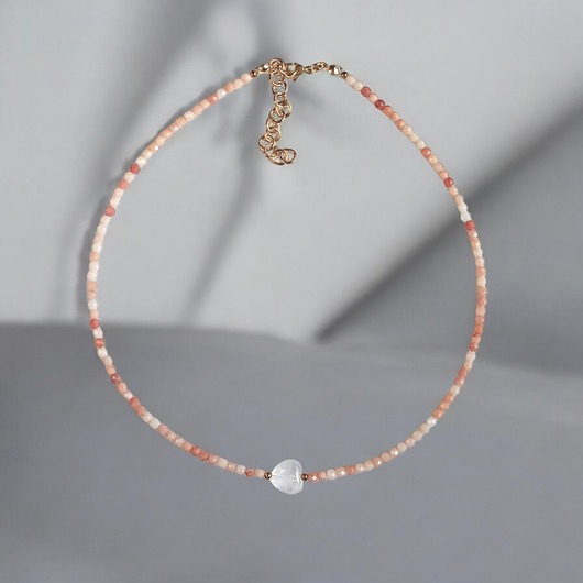 chokery Choker z serduszkiem: awenturyn łososiowy i kryształ górski