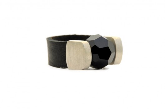 Black Crystal Leather Ring Joccos Design